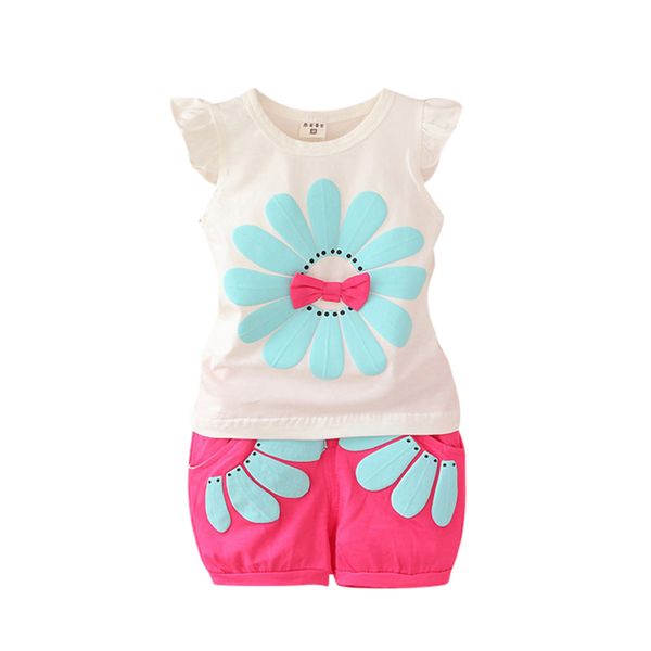 

wholesale- 2017 summer toddler baby girl clothing set sunflower girls clothes sets kids casual suit sets, White