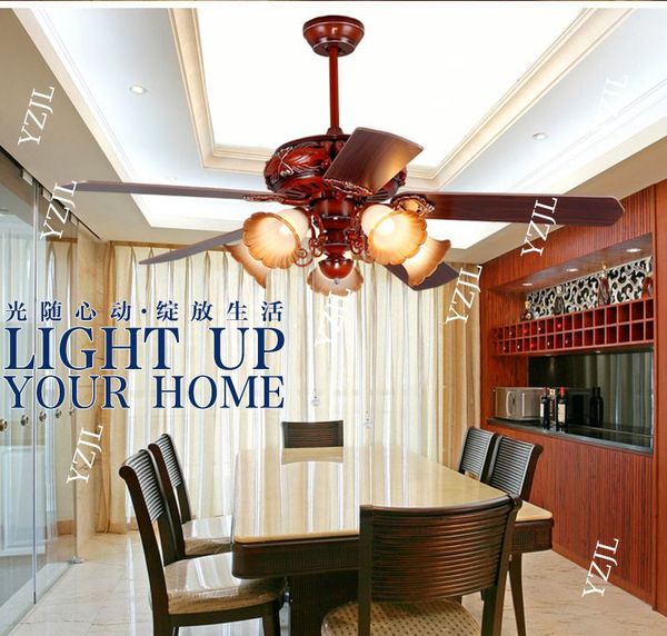 

Chinese antique pendant fan light dining room bedroom living room 52inch leaves muted red fan pendant light with remote control