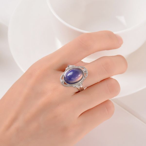 

wholesale- vintage retro color change mood ring oval emotion feeling changeable ring temperature control color rings for women, Golden;silver