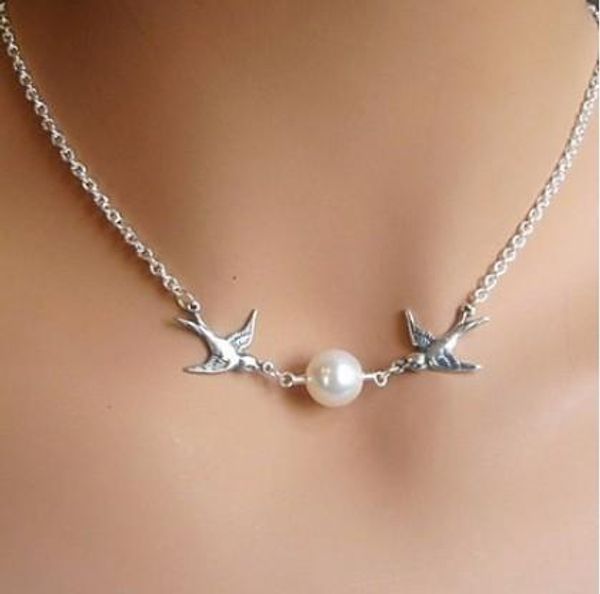 

flying bird pearl necklaces chokersl necklaces silver tone necklaces for new mom , new parents party gift idea, Golden;silver