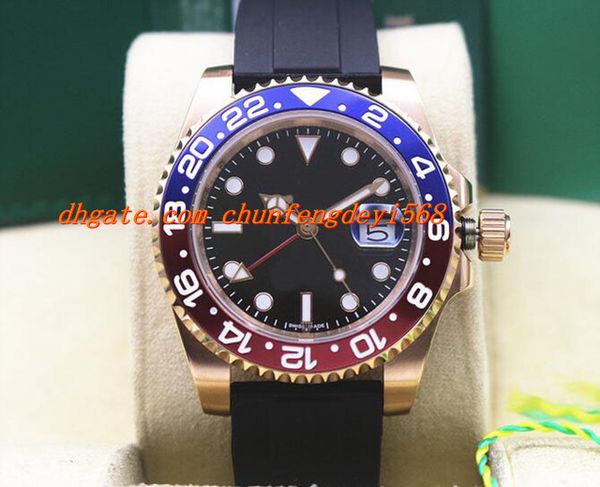 

luxury wristwatch new 18k rose gold blue/red ii 116719 automatic movement men rubber bracelet ceramic watch watches, Slivery;brown