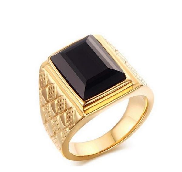 

jewelry 18mm men's 316l stainless steel black square onyx ring gold color cocktail and wedding ring size 8-11, Golden;silver