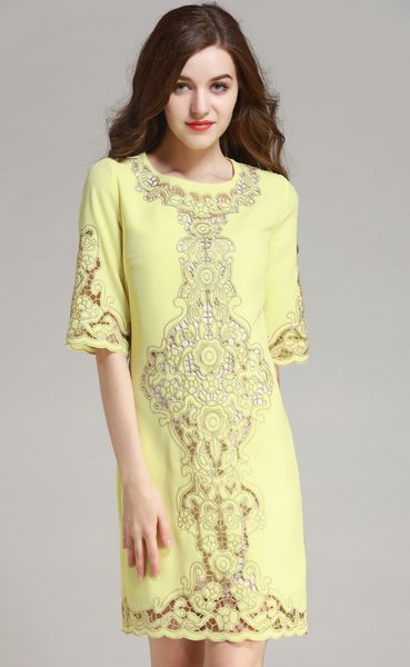 

luxury embroidery women sheath dress fasion cut out half sleeve party dresses 02kl60631, White;black
