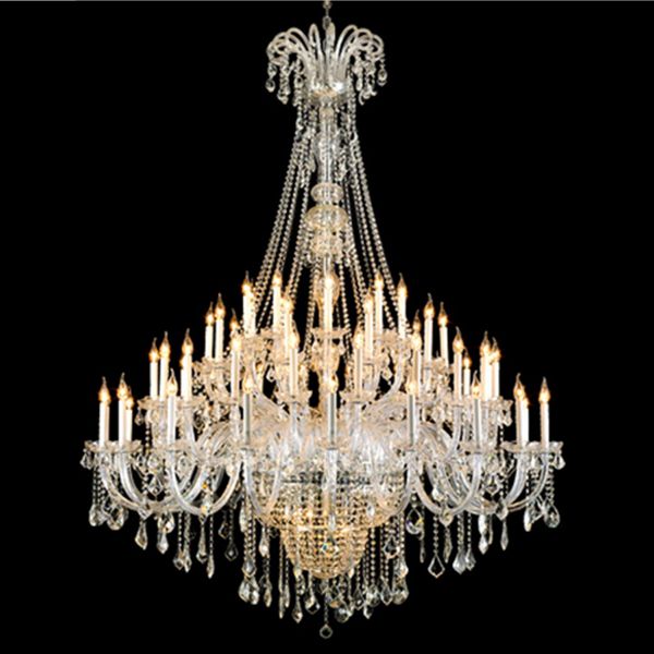 

big hall large chandelier light luxury k9 crystal suspension lamp for villa l staircase iron art luminaire living room decor lobby foyer