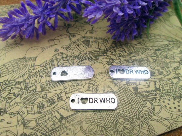 

60pcs-- 8*20mm antique silver one side i love dr who charms diy charms pendants, Bronze;silver
