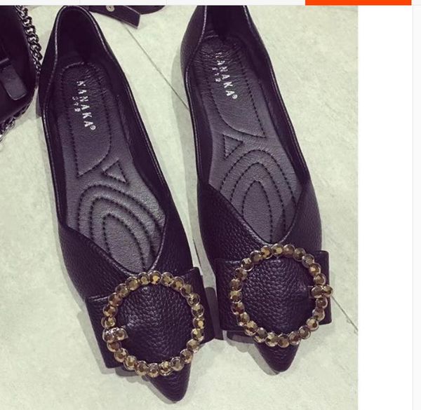 

The new 2017 the spring and autumn period and the flat round buckle female pointed mouth shallow single diamond shoes ladle joker set foot