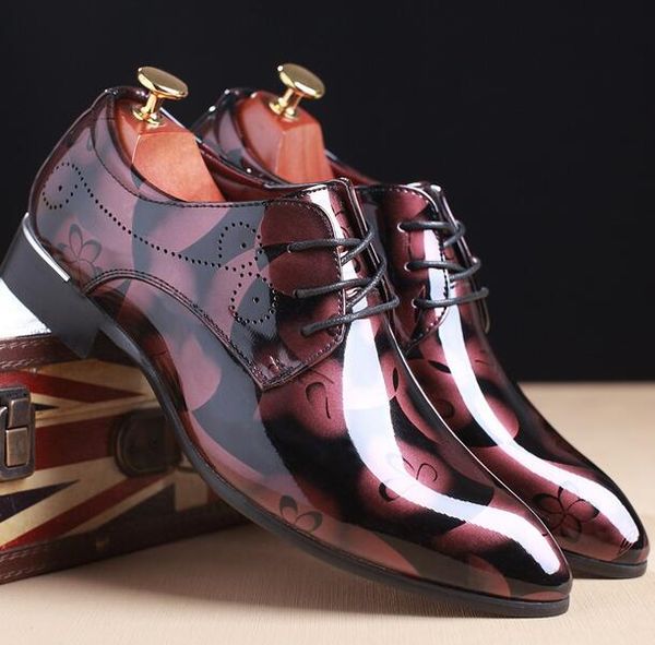 

new luxury fashion men's dress shoes patent leather pointed toe men party wedding shoes flats derby shoes eur38-46 axx327, Black