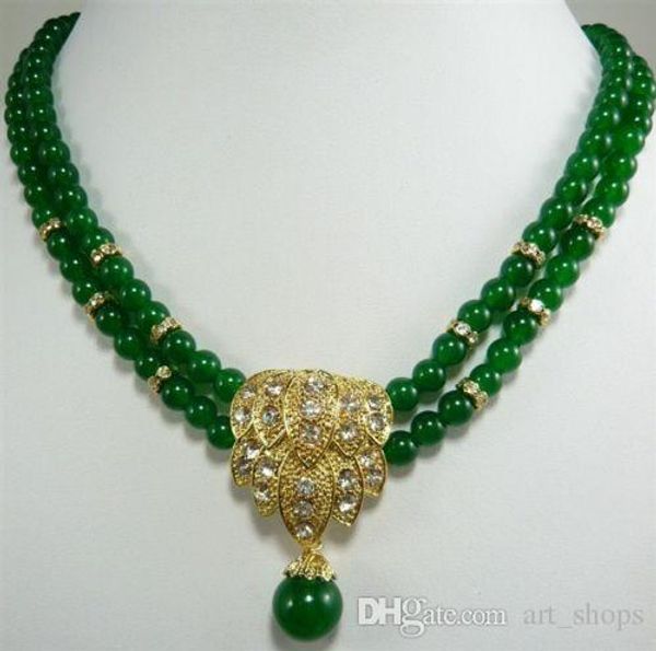 

new charming 2row8mm green emerald pendant necklace 18-19'', Silver