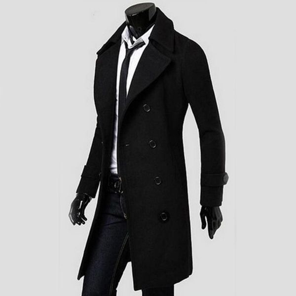 

wholesale fashion trench coat men double buttons sobretudo masculino slim fit long trench coat for men autumn overcoat men, Tan;black