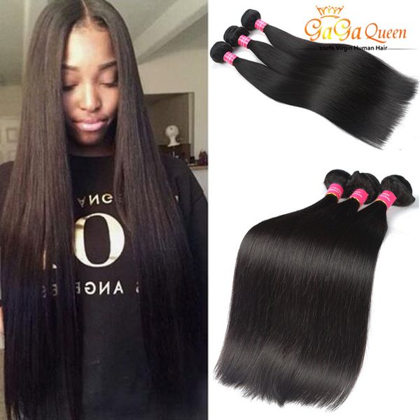 

оптовая peruivan малайзии индийского бразильский волос 3bundles необработанные прямые человеческих волос weave 3шт человеческих волос наращи, Black