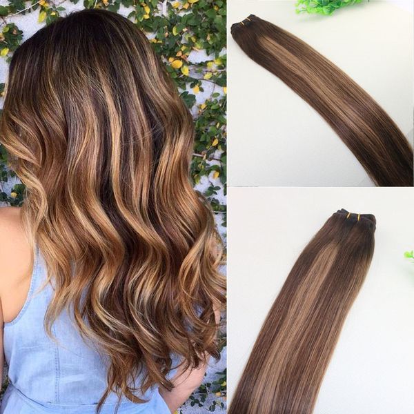Человеческие волосы Weave Ombre Dye Color Бразильский девственный уток волос Bundle Extensions Two Tone 4 # Brown To # 27 Blonde