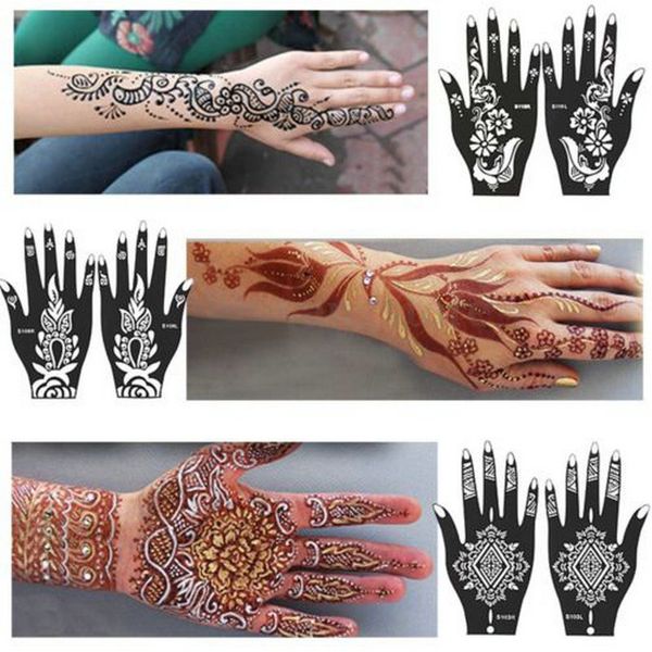 

wholesale-2016 new 1pcs india henna temporary tattoo stencils for hand leg arm feet body art template body decal for wedding nb137