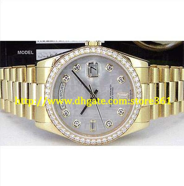 

store361 new arrive watch 18kt gold president diamond bezel meteorite diamond 118238, Slivery;brown
