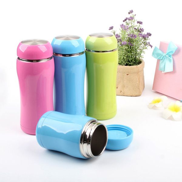 

wholesale- thermoses cup double wall stainless steel drinkware thermo tumbler mug lady travel outdoor pink blue solid vacuum flask bottle