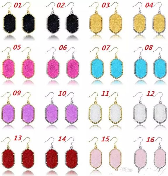 

fashion geometry druzy style earrings acrylic stone glittery chandelier dangles silver plated earring for women mixed colors