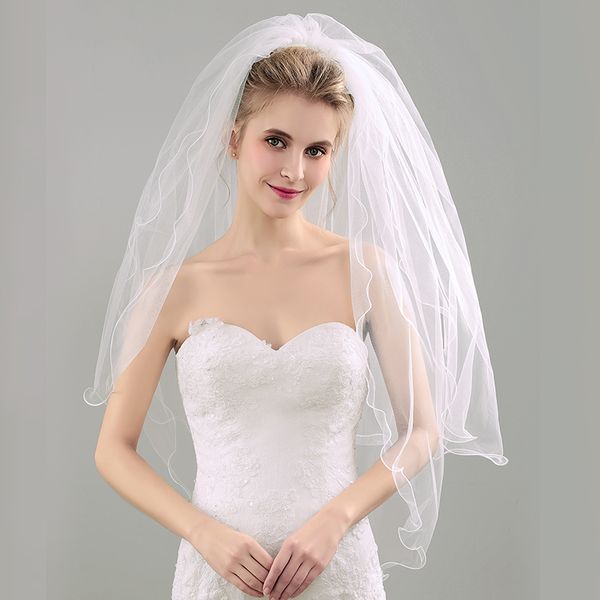 In Stock Cheap 2017 Tulle Wedding Veils Ivory Two Layers 1 8m