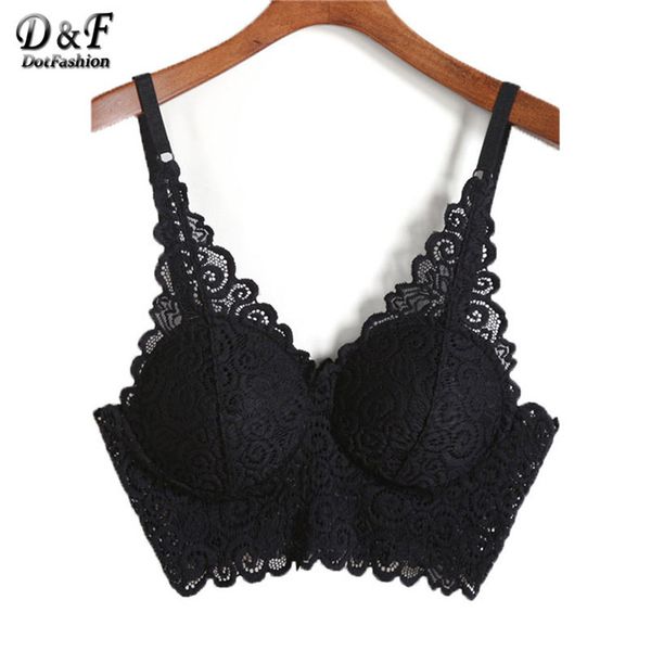 All'ingrosso-Dotfashion 2016 New Female Summer Crop Tops Vendita calda Ladies Solid Black Spaghetti Strap Sexy Lace Crochet Slim Lingerie