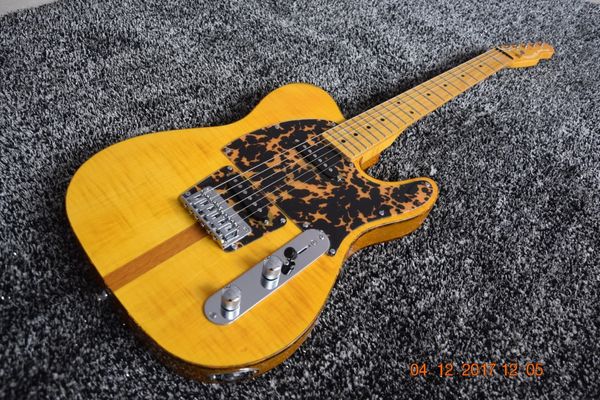 White Pearl Hohner HS Anderson Madcat Mad Cat Flame Maple Top Amarelo Guitarra Elétrica Leopard Pickguard, Red Turtle Binding, Vintage Tuners