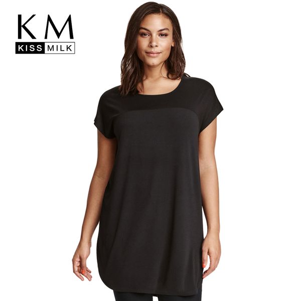 

wholesale- kissmilk plus size women clothing solid casual loose black tees basic t-shirt big size t-shirt 4xl 5xl 6xl 7xl, White