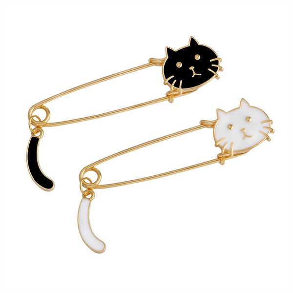 Niedliche schwarz-weiße Katzen-Öltropfen-Brosche, exquisite Emaille-Anstecknadeln, Kragen-Broschen, Jeans-Taschen-Dekoration
