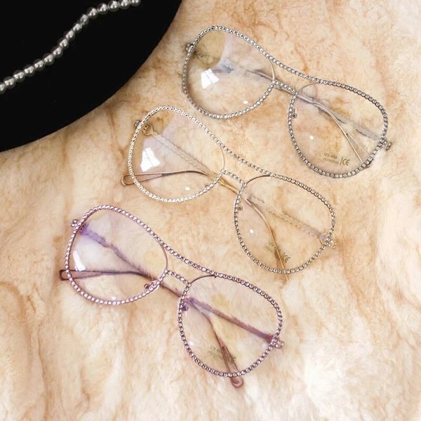 

wholesale- victorylip vintage glasses men women metal frame with clear lens diamond transparent eyewear retro female optics eyeglasses, Silver