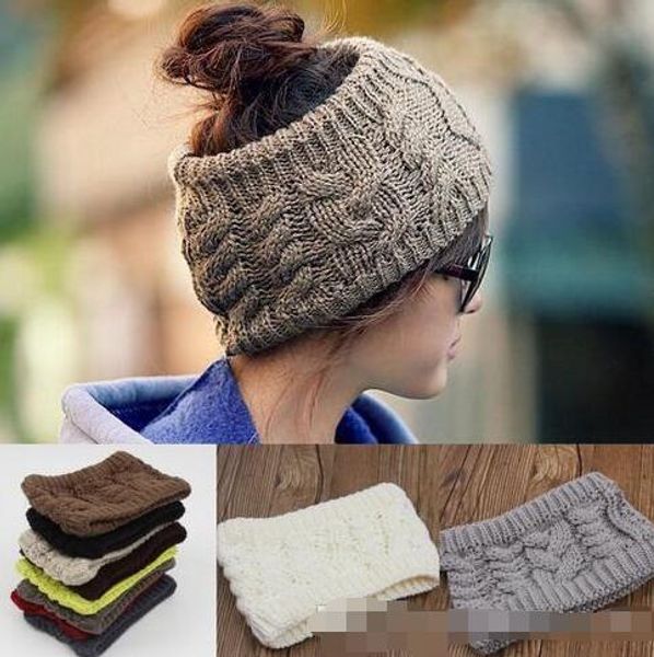 

women wide crochet headband winter messy bun empty wool hats womens wool caps wide headbands ladies hats beanies ear warmer 30pcs, Silver