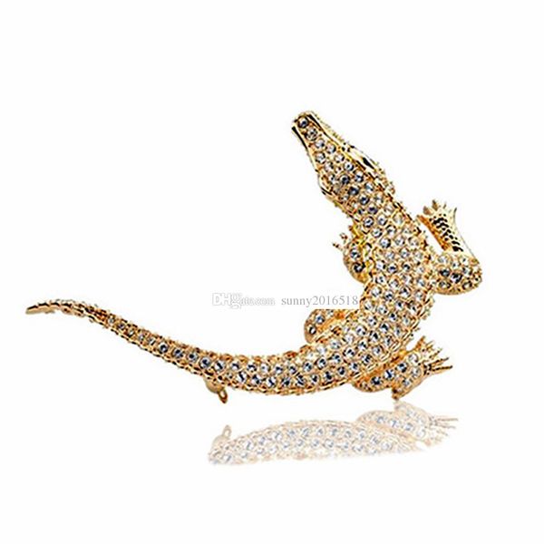 Brilhantes Brilhantes Diamantes Crocodilo Broches Senhoras Scarf Pins Broche Para As Mulheres Buquê 18K Rose Gold Banhado Liga Jóias