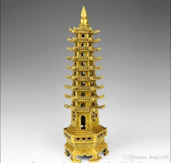 Tibet Budismo Latão Cobre Templo Nove Chão Wenchang Torre Pagoda Stupa Estátua