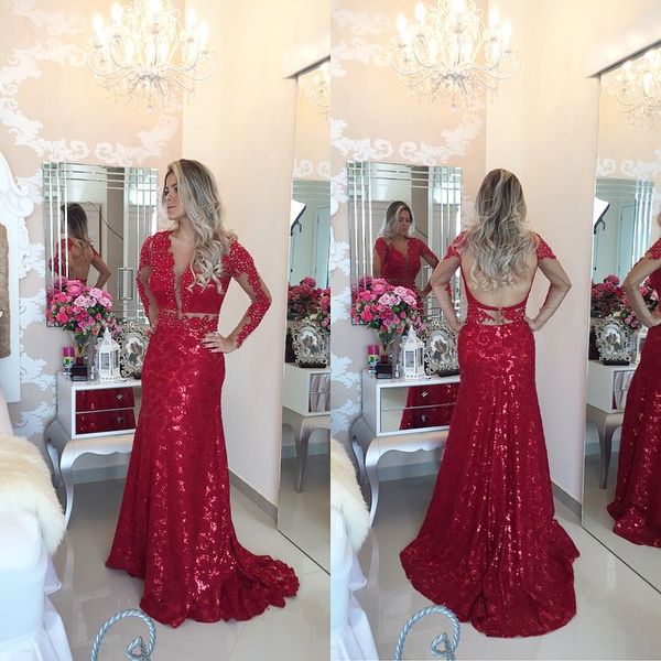 2019 Siyah Renk Balo Elbise Yüksek Kalite Barbara Melo Payetli Backless Uzun Kollu Akşam Parti Kıyafeti Artı Boyutu vestidos de festa