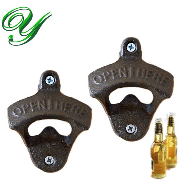 Vintage Cast Iron Wall Mounted Bottle Opener - OPEN HERE Cap Catcher with Screws. Perfect for Beer, Wine & Soda Lovers, Man Caves & Bars!