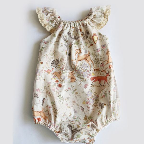 

baby girl romper 2018 summer cute newborn infant toddler girls lace floral deer printing rompers baby girl clothes jumpsuit kids clothing, Blue