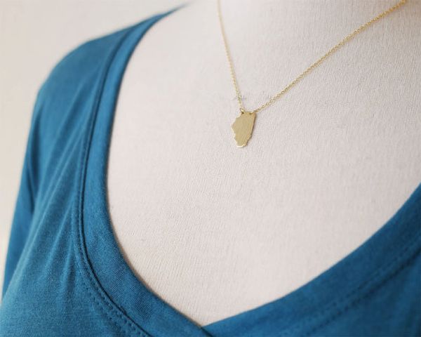 

5pcs outline illinois state necklaces il state map necklaces america usa state map chicago necklaces for hometown souvenir gifts, Silver