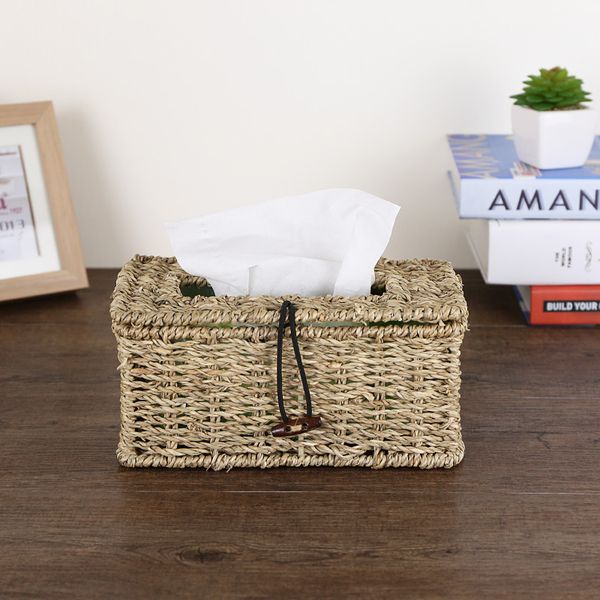 

wholesale- grass woven tissue box tray pumping creative home living room straw napkin paper box pumping