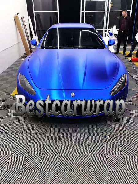 Pellicola per avvolgere l'auto cromata blu satinata di alta qualità con bolle d'aria gratuite per la grafica del foglio di copertura del veicolo di LUSSO 1.52x20m / rotolo 5x67ft