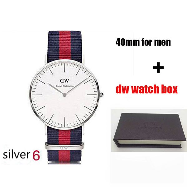 

2018 famous brand Daniel women mens Wellington's WATCHes fashion nylon strap style 40mm silver mens watches with gift box relojes