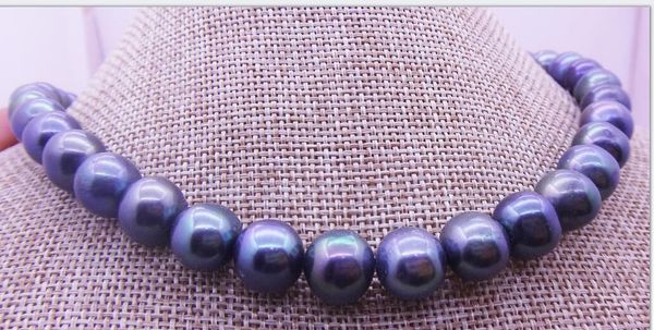

fast real fine pearls jewelry huge 18" 11-12mm natural south sea peacock blue green rouund pearl necklace, Silver