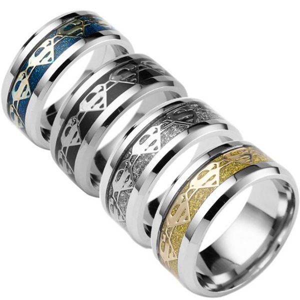 

fashion 316l titanium steel gold silver ring superman stainless steel ring jewelry for men lord wedding for lovers