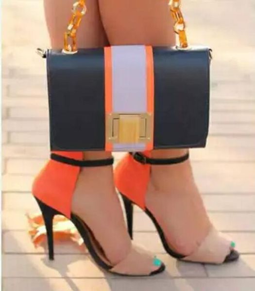 

2017 women mixed color sandals summer party shoes fish toe celebrity shoes gladiator sandals spot dot buckle high heels, Black