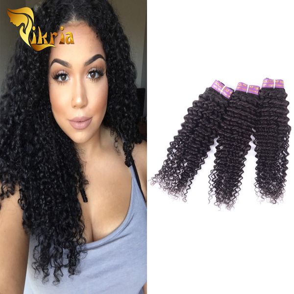 

глубокий вьющиеся натуральный черный цвет бразильский волос ткать перуанский малайзийский индийский 100% пучки человеческих волос не реми 3, Black