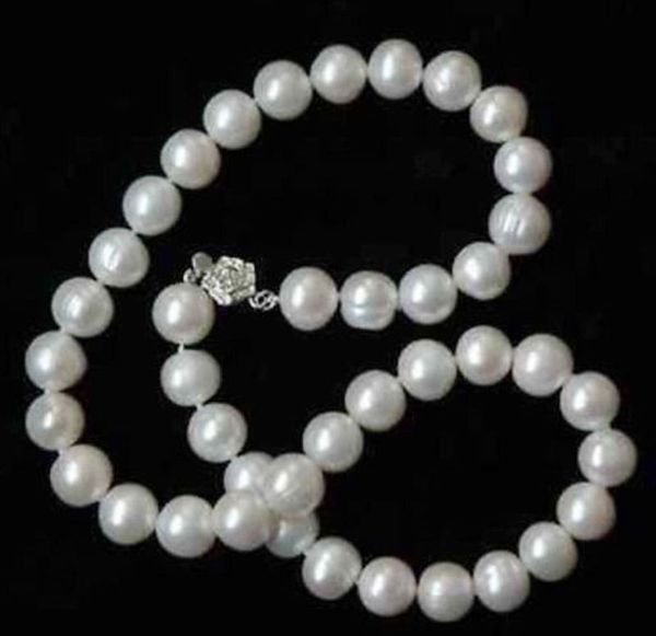 

8-9mm real natural white akoya cultured pearl flower clasp necklace 18", Silver