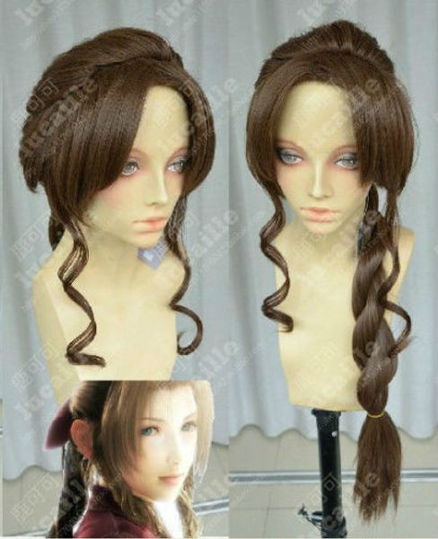 

final fantasy-aerith gainsborough brown long braids cosplay wig ing, Black