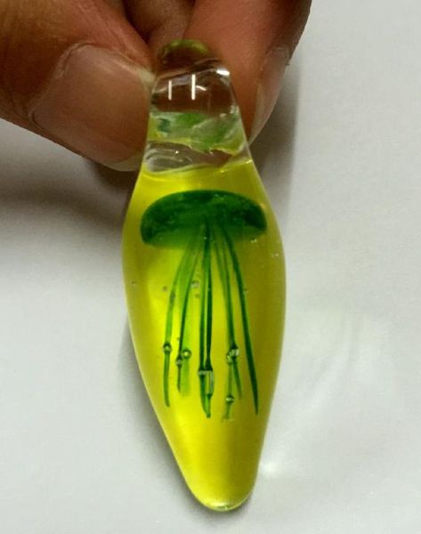 

handmade glass green jellyfish yellow bottom pendants, Silver