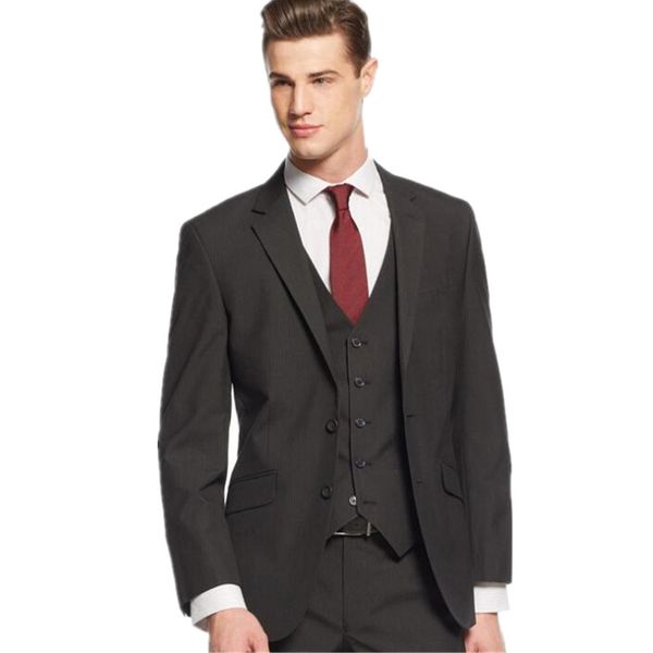 Mais recente casaco e calças de design dos homens ternos Cinza Charcoal Homens Ternos De Casamento Do Noivo Smoking Ternos de Negócios de alta qualidade (Jacket + Pants + colete)