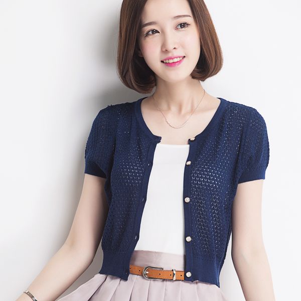 

wholesale- 2016 new natural silk knit cardigan sweater women short-sleeve air conditioning sunscreen shawl waistcoat jacket openwork, White;black