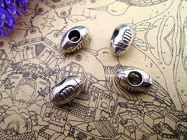 

36pcs, football bead charm, rugby, sports slider large hole bead, european bead, jewelry making supplies, 14*9*7mm, hole 4.7mm, Bronze;silver