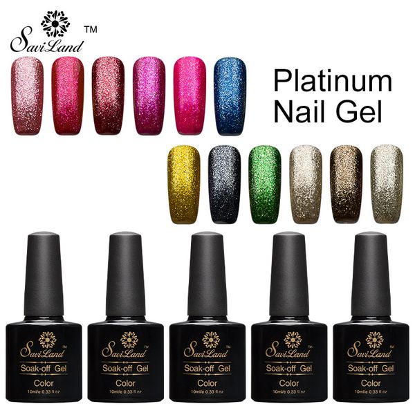 

wholesale- saviland 10ml platinum uv/led gel polish charming glitter colorful shimmer coating nail gel varnish gorgeous starry gel, Red;pink