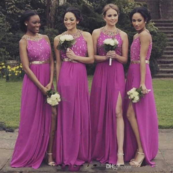 

fushcia new sheer jewel neck без рукавов длинные платья для подружек невесты аппликации из бисера спинки длинные вечерние платья сплит вечер, White;pink