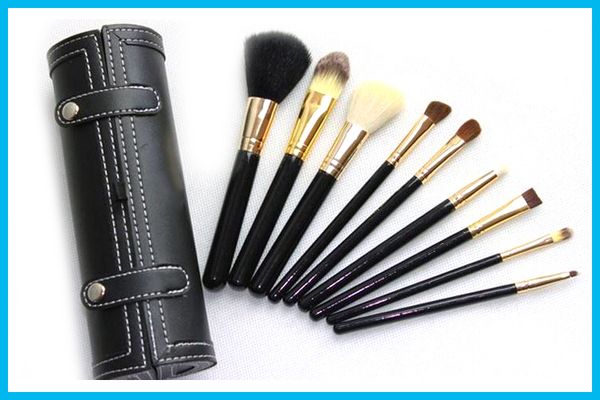 

New profe ional 9 piece makeup bru he with leather barrel