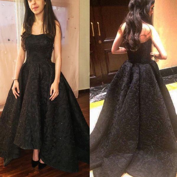 

black full lace formal dresses evening beads vestidos elegant strapless plus size prom dress 3d flowers, Black;red