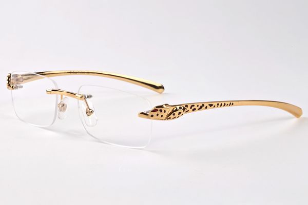 

new fashion mens sunglasses buffalo horn leopard drill pattern series glasses metal glasses bracket frameless mirror lens with original box, White;black
